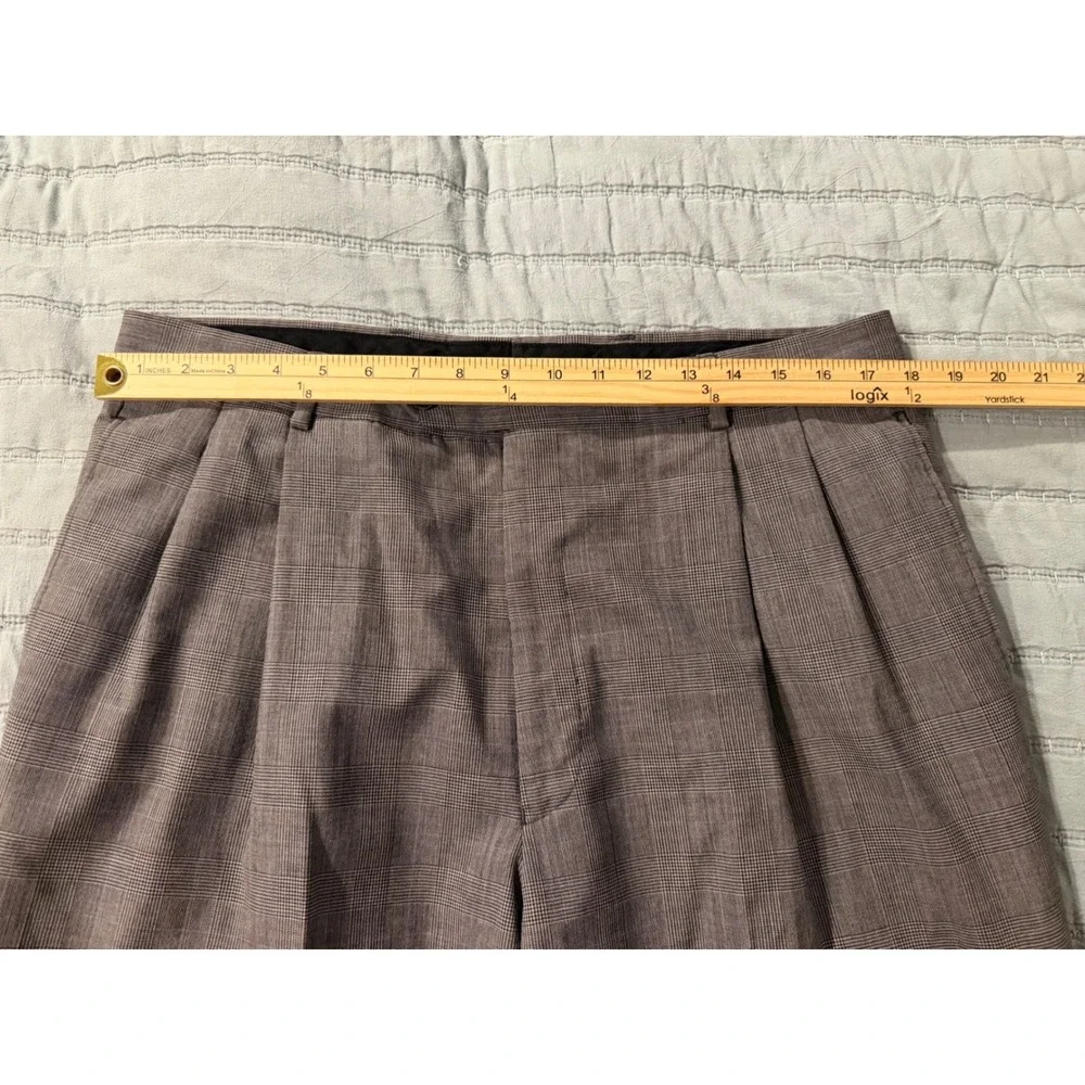 Jos. A. Bank Mens 42L Grey Glen Plaid 100% Wool 2-Piece Suit Pleated Pants 36L